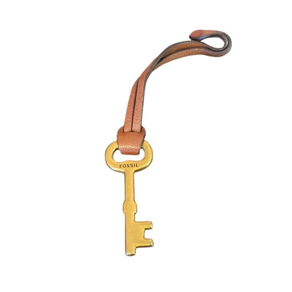 Fossil Brass Key Charm Bag Replacement Genuine Leather Strap Fob Décor Handbag - Picture 3 of 6